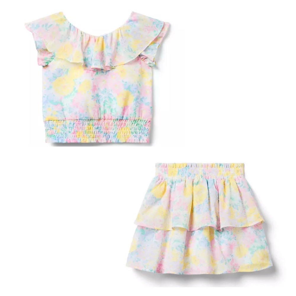 Brand New Janie & Jack Floral Chiffon Skirt and Ruffle Cropped Top, Size 3, NWT